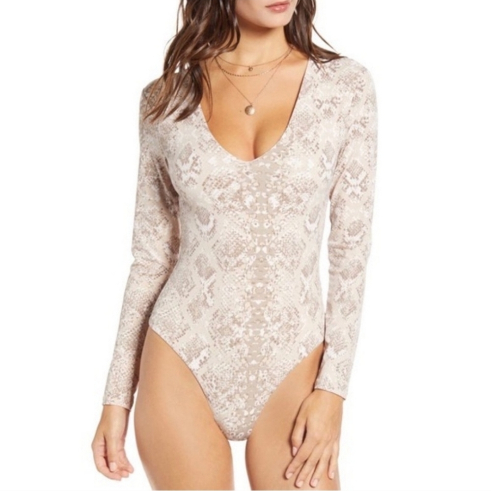 Leith Bodysuit Snakeskin‎ Print Boho Size S Long Sleeve Clubwear Going Out Party